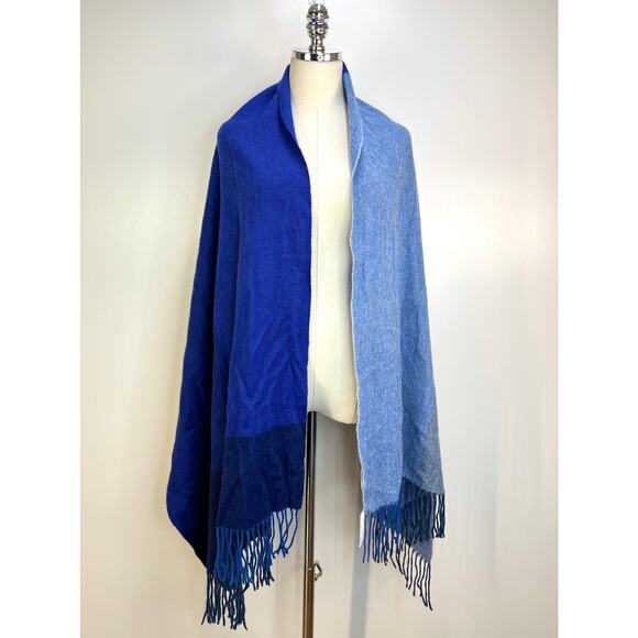 Japanese Cashmere Wrap Wide Scarf Colorblock Blue Modern Unisex - Picture 3 of 9